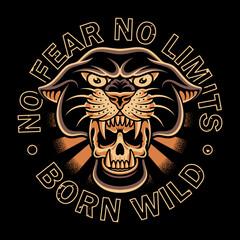 Vector illustration of a panther devouring a skull
