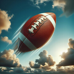 an American football flying in the sky