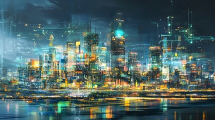 Fototapeta premium 51. A digital landscape showcasing smart cities and technology