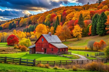 Serene Country Rustic Autumn Landscape with Vibrant Foliage and Warm Earthy Tones for Relaxation