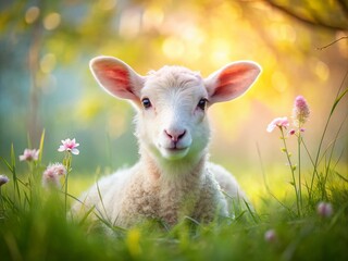 Obraz premium Serene Lamb of God Wallpaper with Soft Pastel Colors and Gentle Nature Elements for Tranquil Spaces