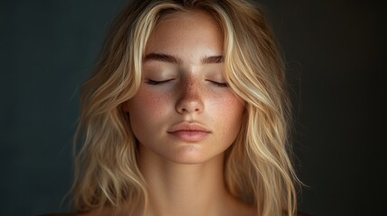 Naklejka premium Portrait of a Young Woman with Closed Eyes