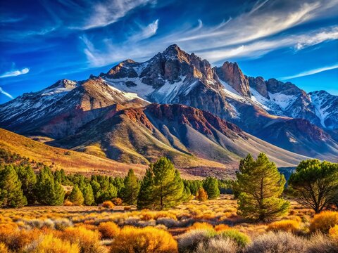 Serene Landscape of Mount Wheeler in Nevada's Ruby Mountains Under a Clear Blue Sky