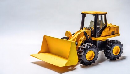 Fototapeta premium paper origami concept of a bulldozer, dozer or crawler, a large, motorized machine equipped with a metal blade to the front for pushing material like soil, sand, snow, rubble, or rock. Isolated white