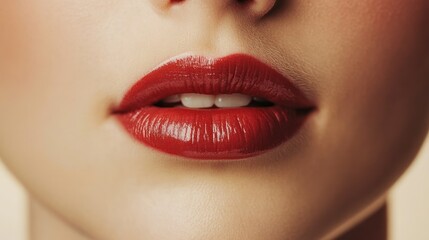 Obraz premium Close-up of Lips with Red Lipstick