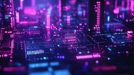 Obraz premium Abstract Neon Cityscape with Glowing Circuitry
