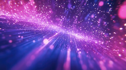 Fototapeta premium Abstract Purple and Blue Background with Light Streaks and Glimmering Particles
