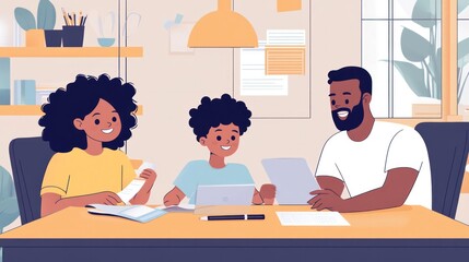 African American parents teaching kids financial literacy, building strong money habits early in life