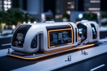 Obraz premium 3D model of a futuristic campus with AI-guided learning pods, where students engage with real-time data and global learning networks as part of tomorrow's education