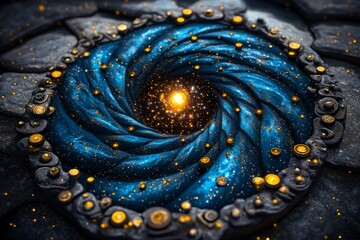 A cosmic scene with galaxies spiraling toward a singular point of origin, symbolizing the idea of all things in the universe stemming from one source in monism