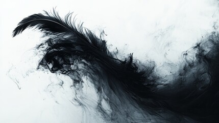 Obraz premium A Black Feather Dispersing in Ink-Like Swirls
