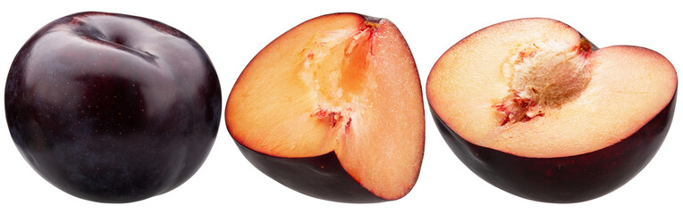 set of plums isolated on a white background