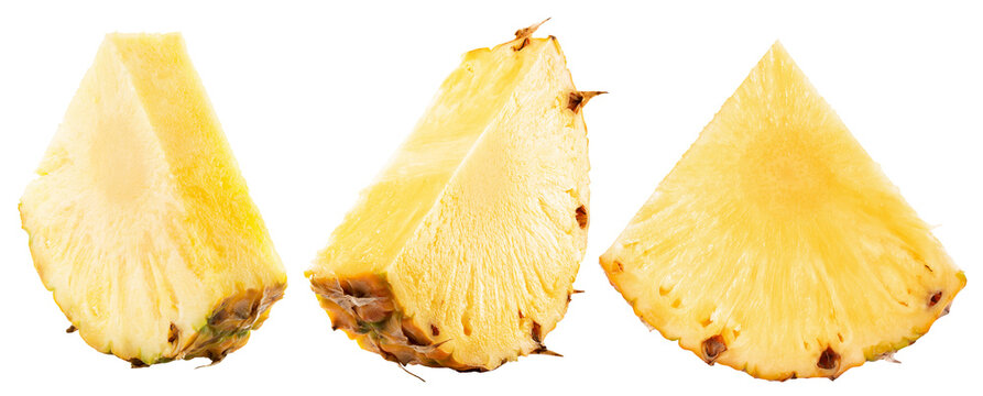 set of pineapple slices isolated on a white background