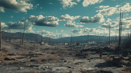 Post-apocalyptic landscape after a fire