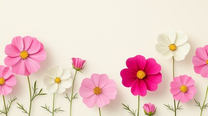 Fototapeta premium Colorful paper flowers on a pastel background create a cheerful and vibrant springtime scene perfect for creative and decorative purposes.