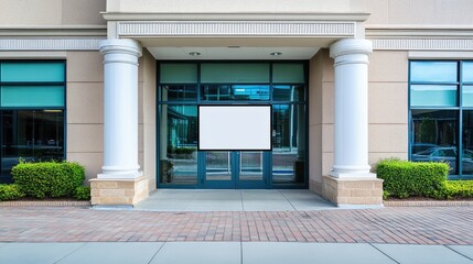 Modern Building Entrance with Blank Signage
