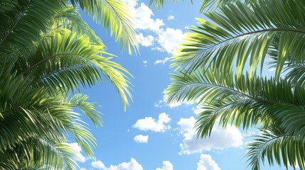 Fototapeta premium Palm Tree Leaves Against Blue Sky
