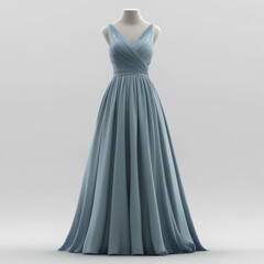 A-line v-neck long bridesmaid dress with ruffles.