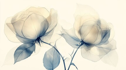 Translucent Rose Buds with Veined Petals and Leaves