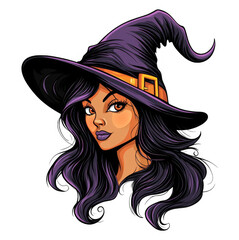 Witch Illustration with Purple Hat on Transparent Background - Perfect for Halloween Designs and Overlays