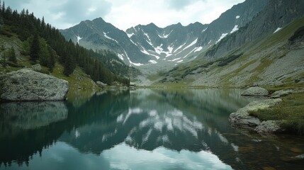 Fototapeta premium Tranquil Mountain Lake Reflection