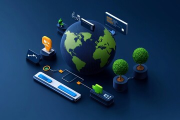 Realistic image of a collaborative learning environment where students from different parts of the world interact via virtual classrooms, highlighting global connectivity in tomorrow's education