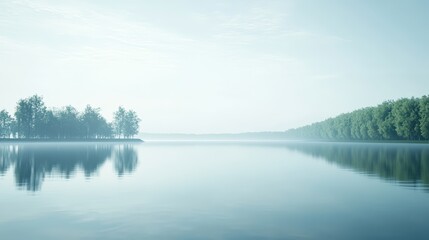 Fototapeta premium Misty lake with tree reflections.