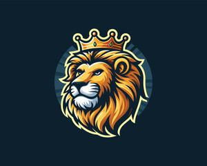 King Lion Head Logo Design Vector illustration
