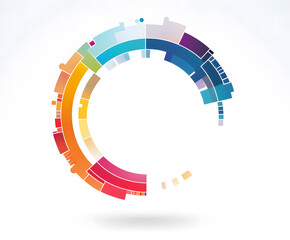 A simple, flat vector minimalistic illustration design of a white circle with colorful paper circles around it on a light background design,