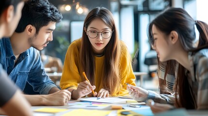 144. A group of colleagues brainstorming sustainable ideas in a modern office
