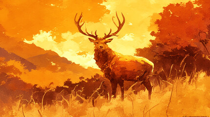 Japan, maple, autumn leaves, red, red leaf, red leaves, four seasons, deer, mysterious, divine, Japanese painting, art, ukiyo-e, sumi-e, ink painting, photography, illustration, nature, great, 