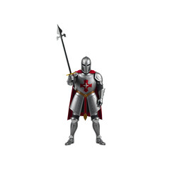 Naklejka premium Medieval Knight Illustration with Polearm on Transparent Background, Isolated PNG for Design Use
