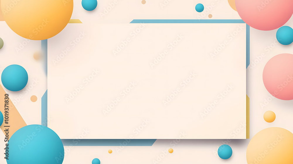 Poster abstract background design with flat geometric shapes and a blank card for text in blue design, beig