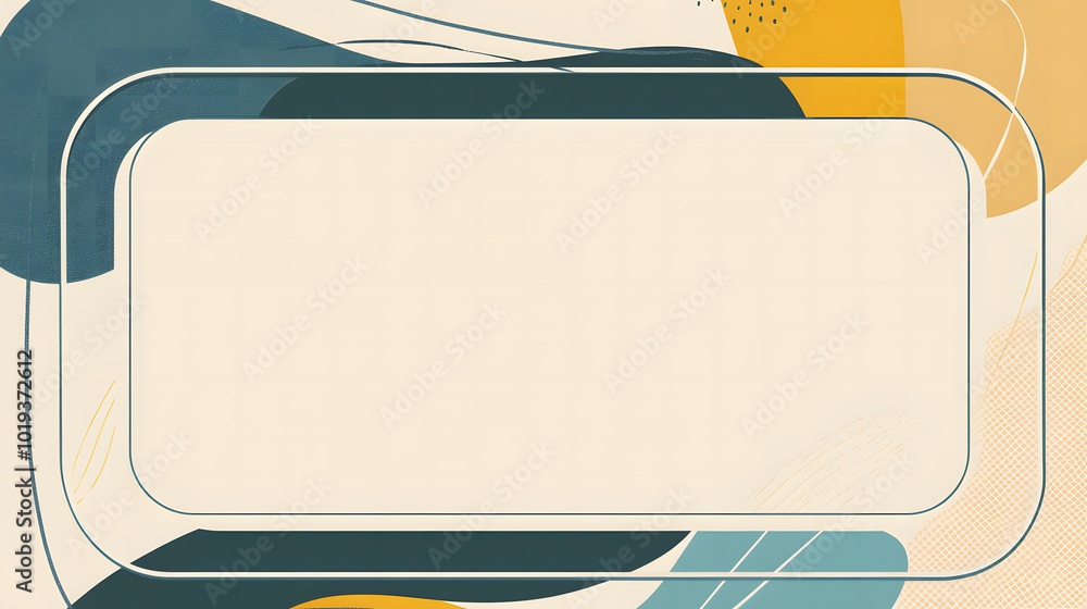 Poster abstract background design with flat geometric shapes and a blank card for text in blue design, beig