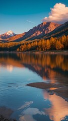 Fototapeta premium Snow-capped mountains reflected in the lake