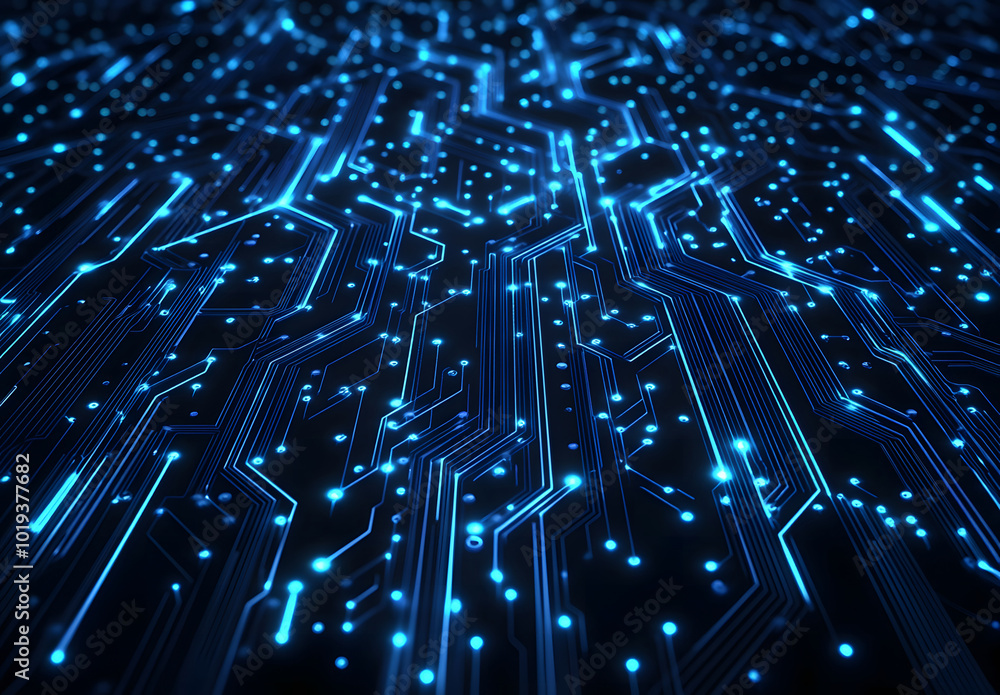 Poster abstract blue circuit line vector background design on a black background design represents technolo