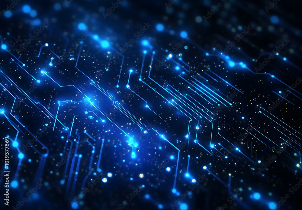 Poster abstract blue circuit line vector background design on a black background design represents technolo