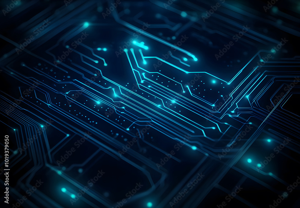 Poster abstract blue circuit line vector background design on a black background design represents technolo