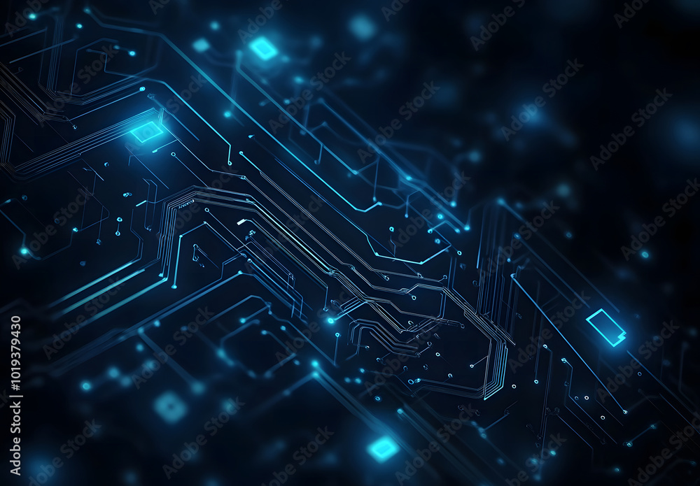 Poster abstract blue circuit line vector background design on a black background design represents technolo