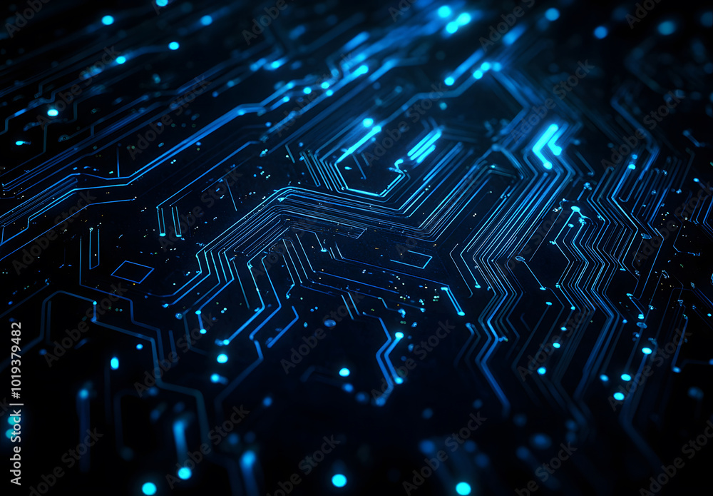 Poster abstract blue circuit line vector background design on a black background design represents technolo