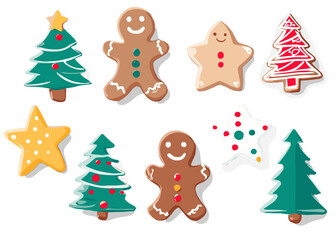 Festive Christmas sticker bundle featuring gingerbread men, trees, and stars. Perfect for digital or print projects.