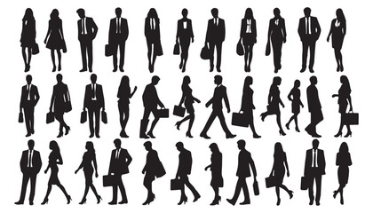 silhouettes of men and a women, a group of standing and walking  silhouette vector illustration black and white art