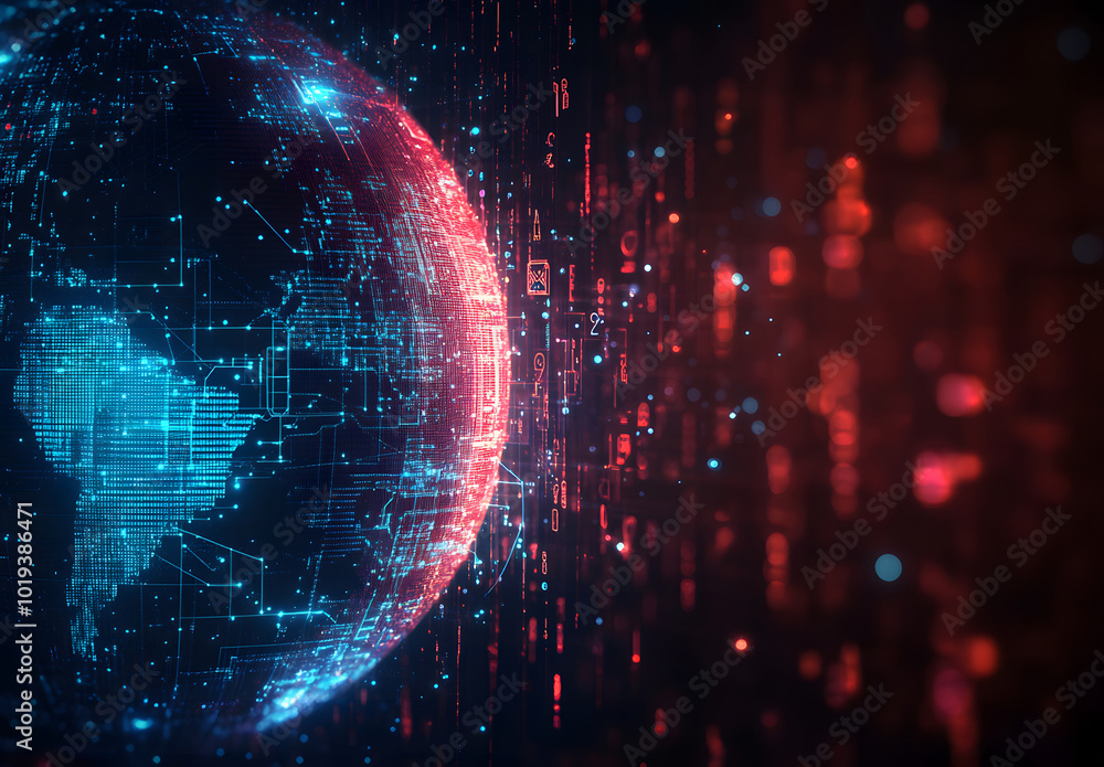 Poster abstract digital background design with icons of global network design, data transfer design, and so