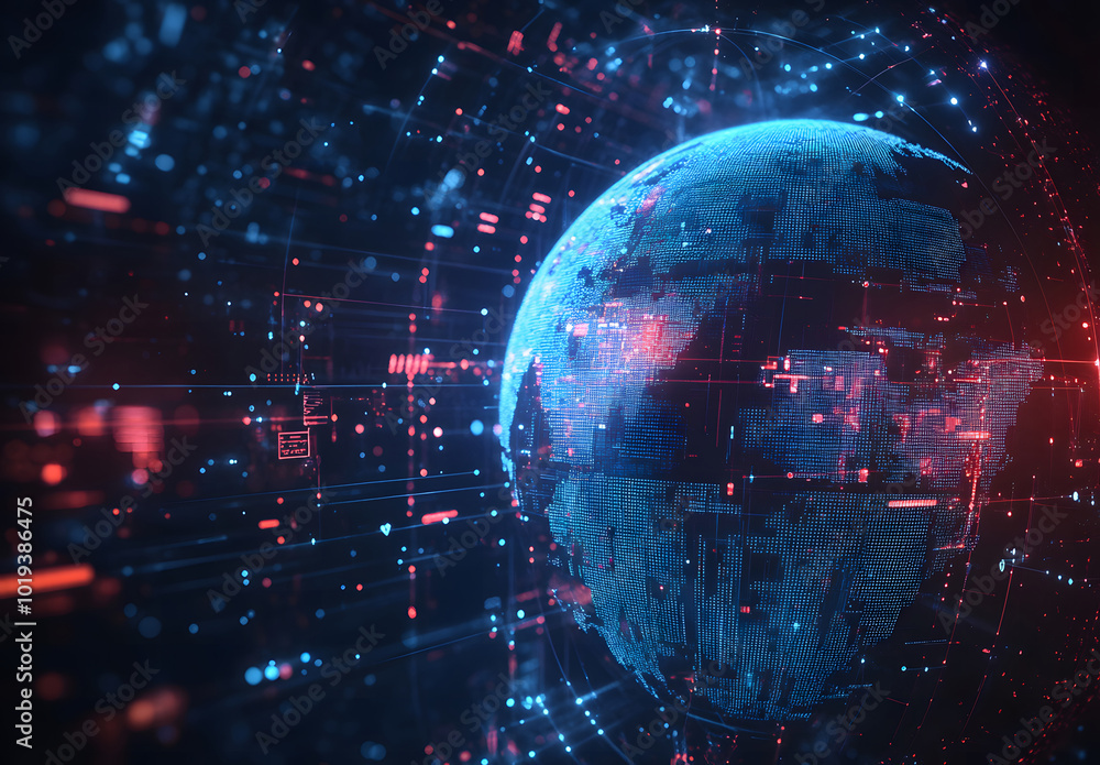 Poster abstract digital background design with icons of global network design, data transfer design, and so