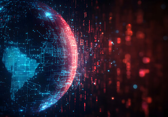 Obraz premium Abstract digital background design with icons of global network design, data transfer design, and social media marketing concepts design