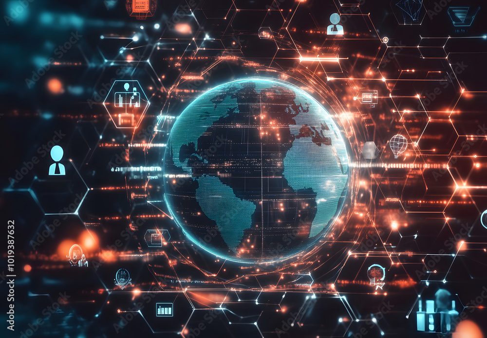 Aufkleber abstract digital background design with icons of global network design, data transfer design, and so