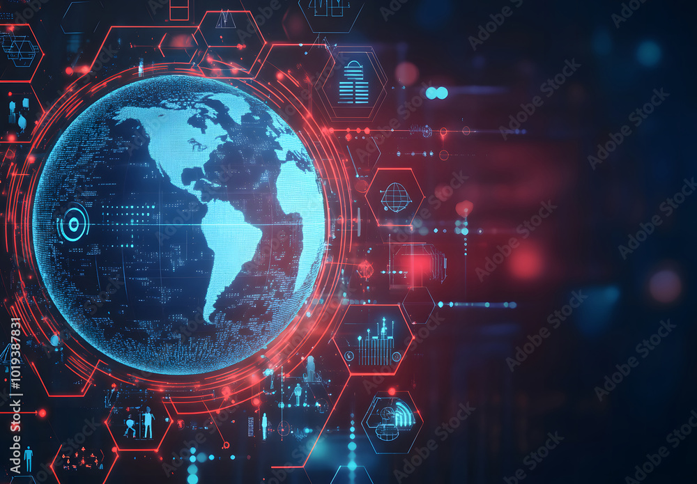 Poster abstract digital background design with icons of global network design, data transfer design, and so