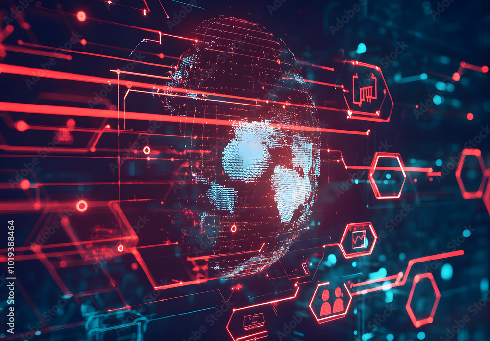 Poster abstract digital background design with icons of global network design, data transfer design, and so