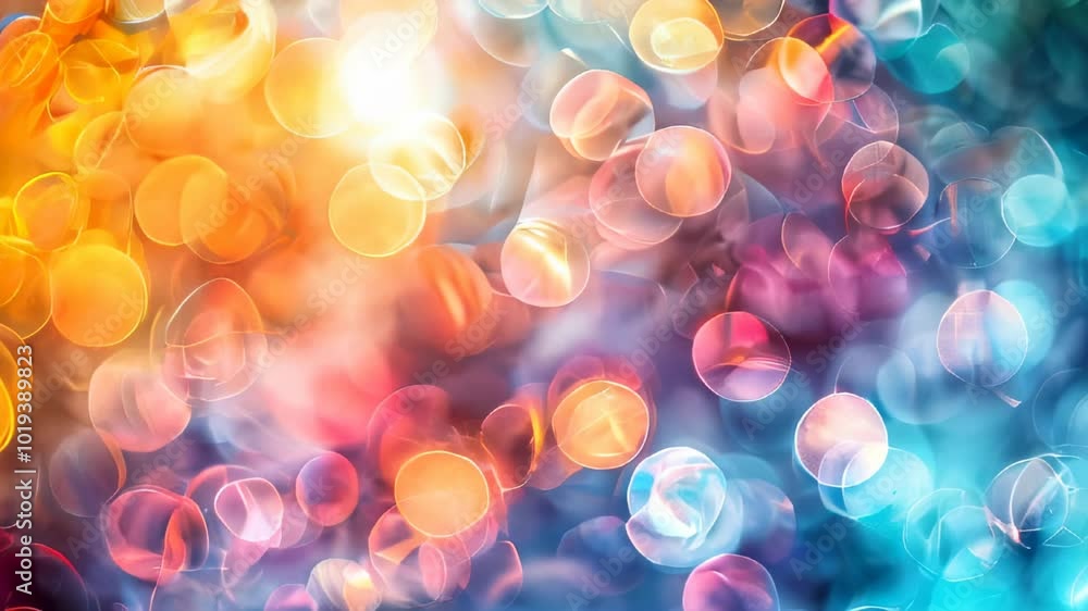 Poster vibrant and colorful bokeh lights forming an abstract background with a mix of warm and cool tones.