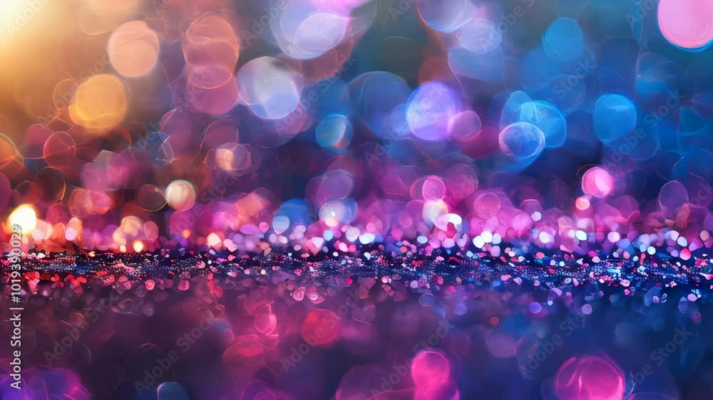 Poster vivid bokeh lights creating a festive and magical abstract background with sparkling colors.